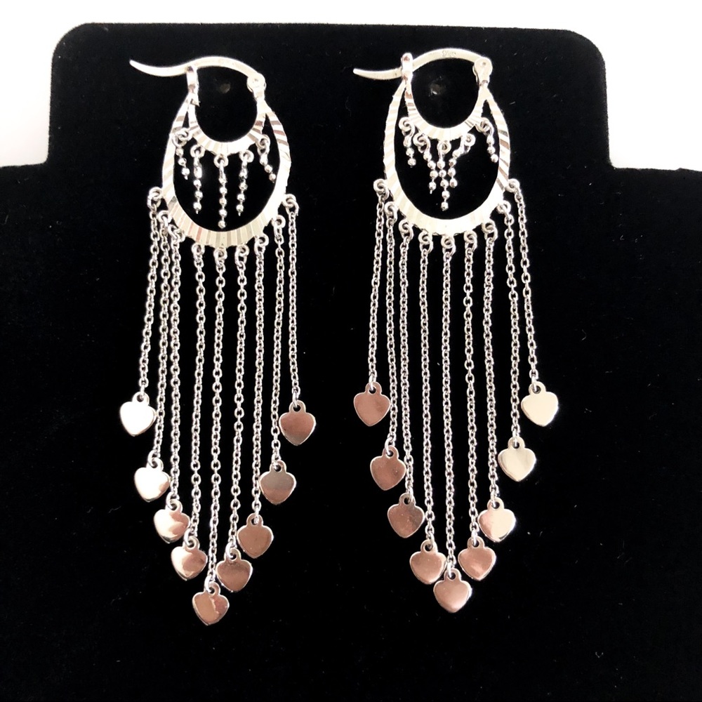 925 Sterling Silver Floating Hearts Earrings - Picture 3 of 6